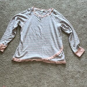 Women’s Christopher & Banks pink/gray striped crewneck sweatshirt size L